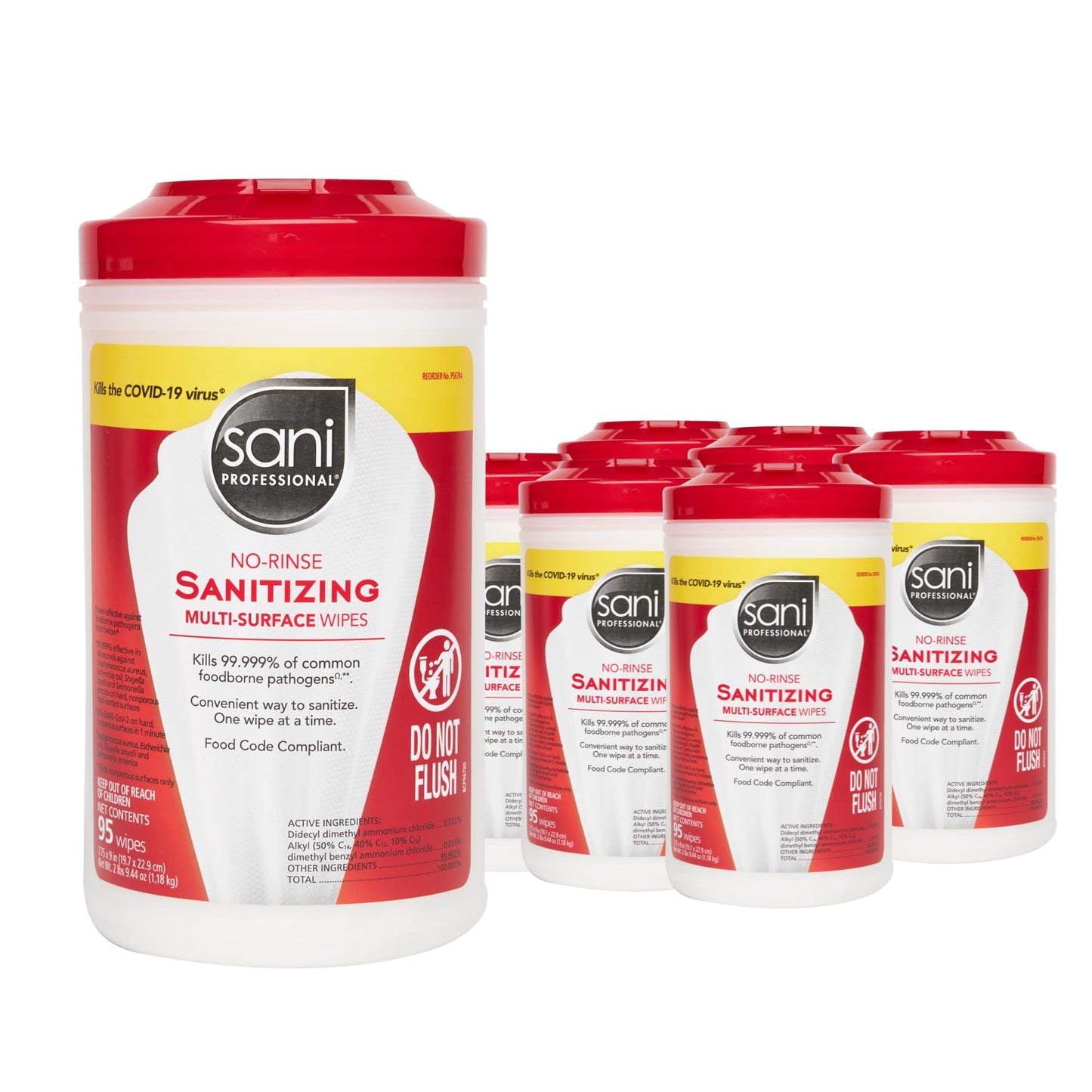 PDI Sani-Professional Sanitizing Wipes, No-Rinse Multi-Surface Cleaning for Food Contact Surfaces, Kitchens, Restuarants Tables, 95 Large 7.75" x 9"