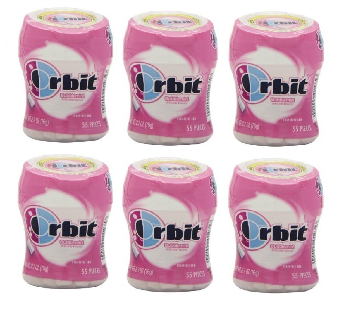 Wrigley's Orbit Bubblemint Artificial Flavored Sugar Free Gum CAR CUP - 6 X 55 Piece Bottles (330 Pieces Total)