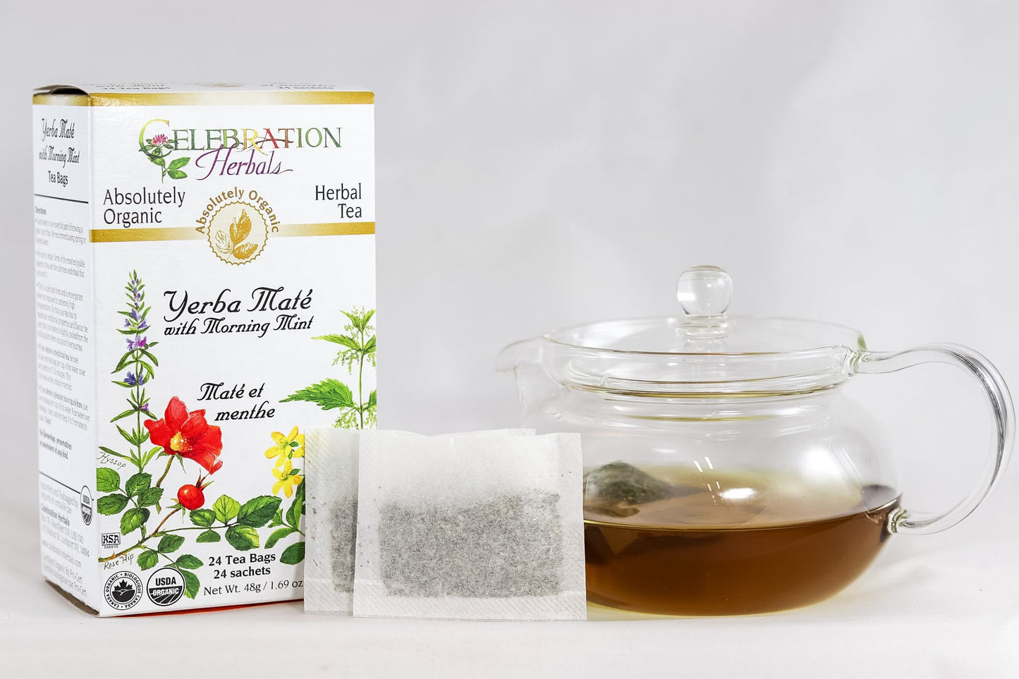 Celebration Herbals Teabags Herbal Yerba Mate with Morning Mint Tea Organic - 24 Herbal Tea Bags