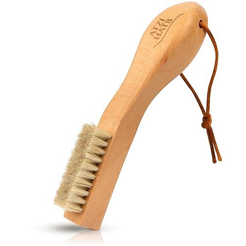 Atzi Hats Laundry Brush Stain Remover Scrubber with Soft White Boar Bristles for Delicate Baby Clothes, Compact Design, Pre-Treat Clothing, Shoes
