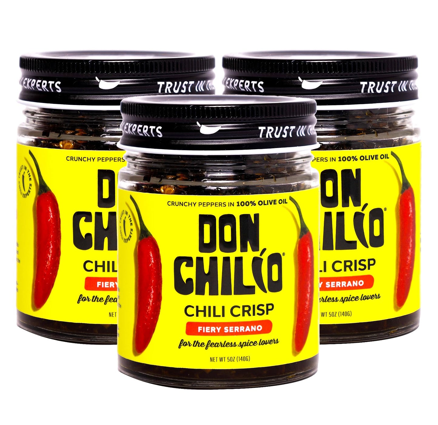 Don Chilio Medium Heat Serrano Mexican Chile Crisp, 5 oz, 3 Pack - Crunchy Sliced Serrano Fried Chili Peppers in Hot Seasoned 100% Olive Oil