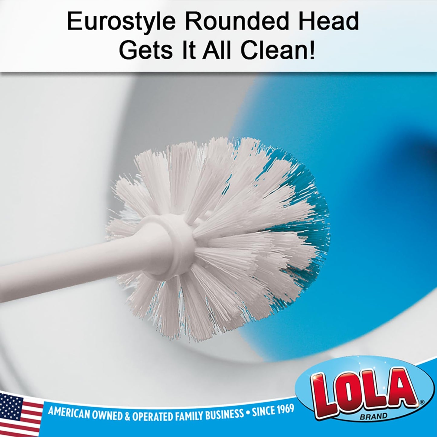 LOLA Toilet Brush and Holder Set, Classic Version, Durable Bristles for Deep Cleaning, w/Compact Space Saving Storage Holder, 1 Pack