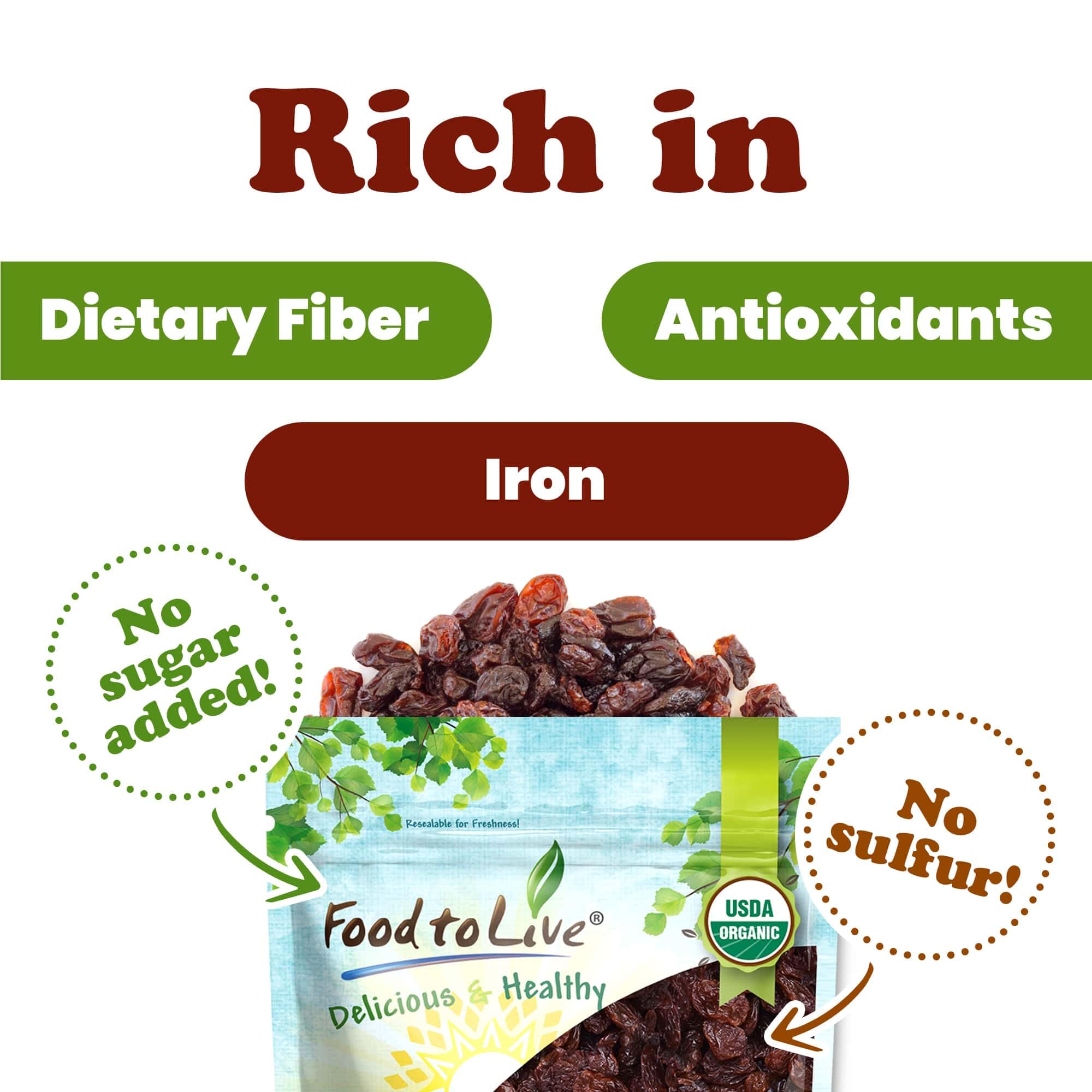 Food to Live Organic Sultana Raisins, 1.5 Pounds - Non-GMO, Unsweetened, Unsulfured, Lightly Coated with Organic Sunflower Oil, Vegan, Paleo Friendly