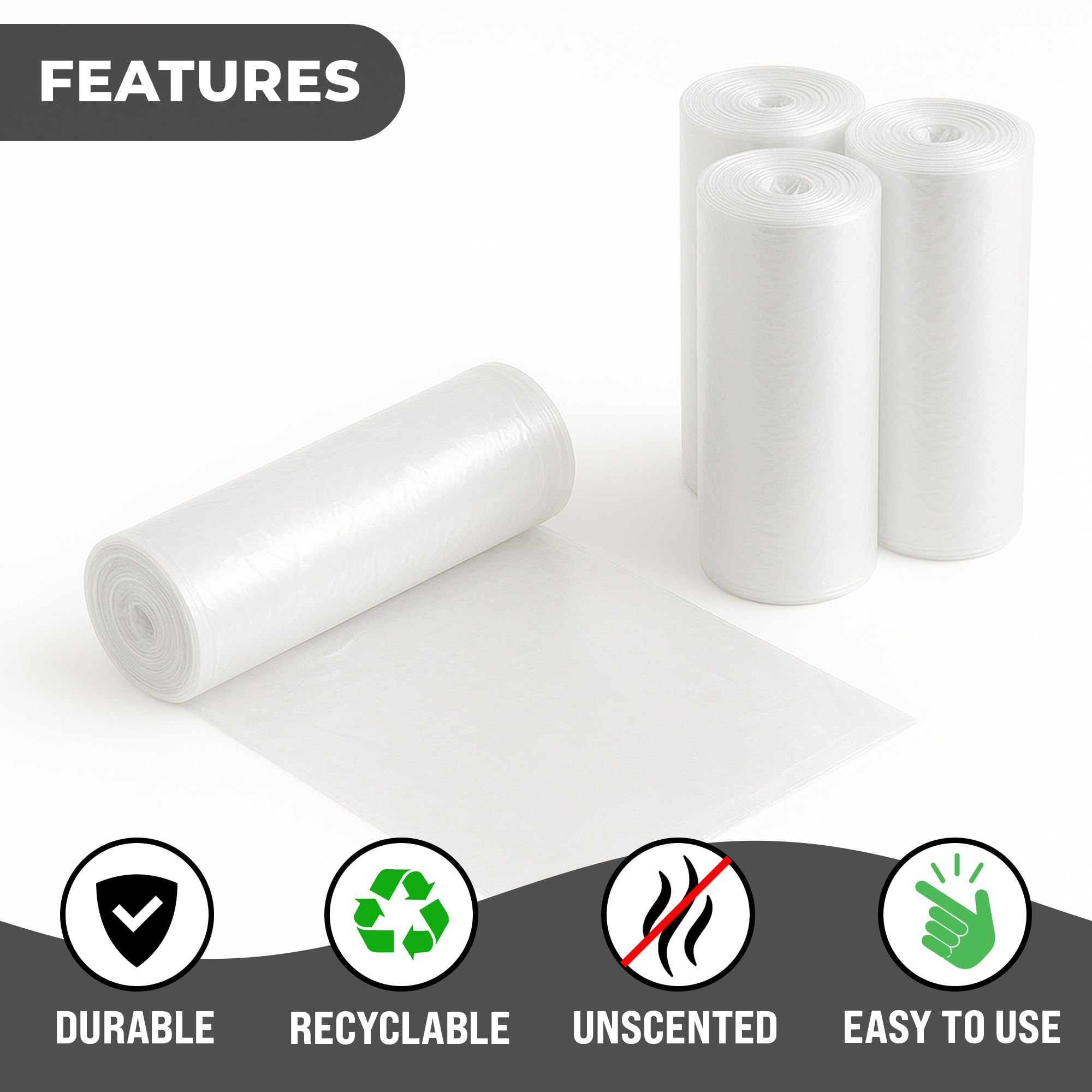 7-10 Gallon Clear Trash Bags (200 Count) - Small Kitchens, Bathrooms, Offices and Breakrooms 6-micron disposable liners; Leak-Resistant Wastebasket