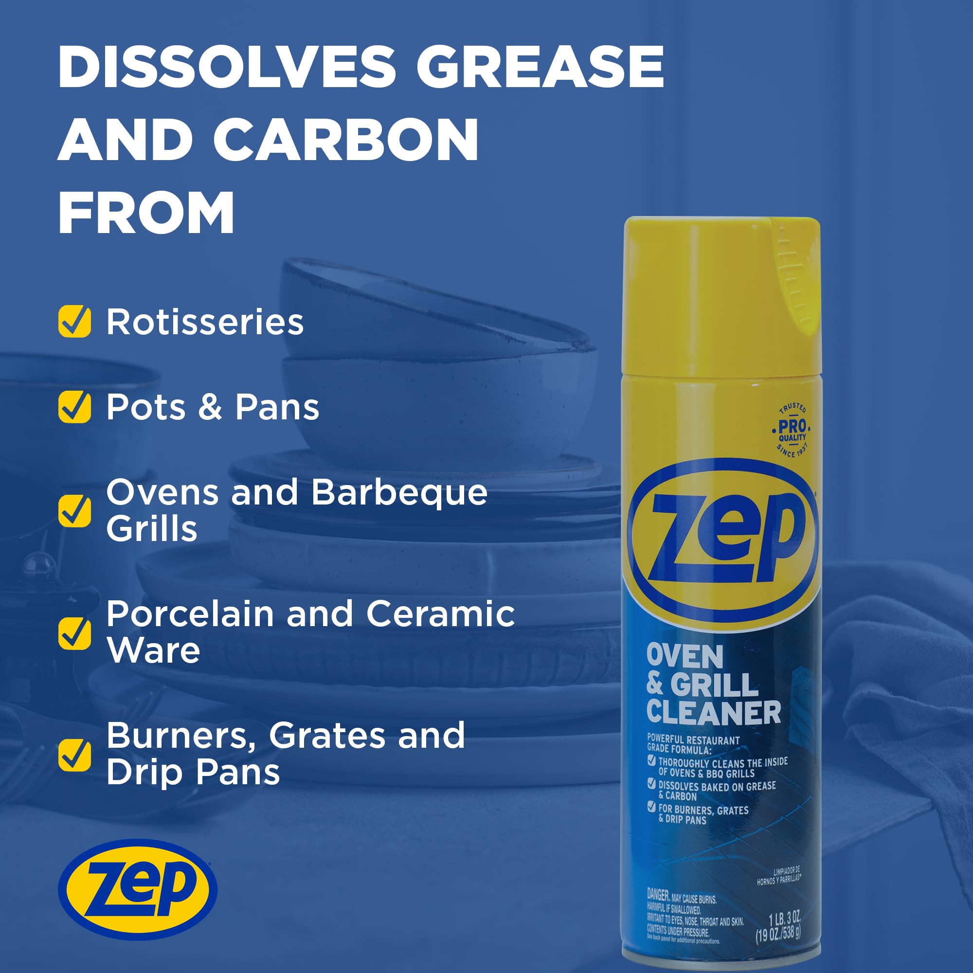 Zep Stainless Steel Cleaner Polish 14 oz (1 unit) & Oven Grill Cleaner 19 oz (1 unit) ECBD004 - Kitchen Cleaning Made Easy for Appliances, Grills