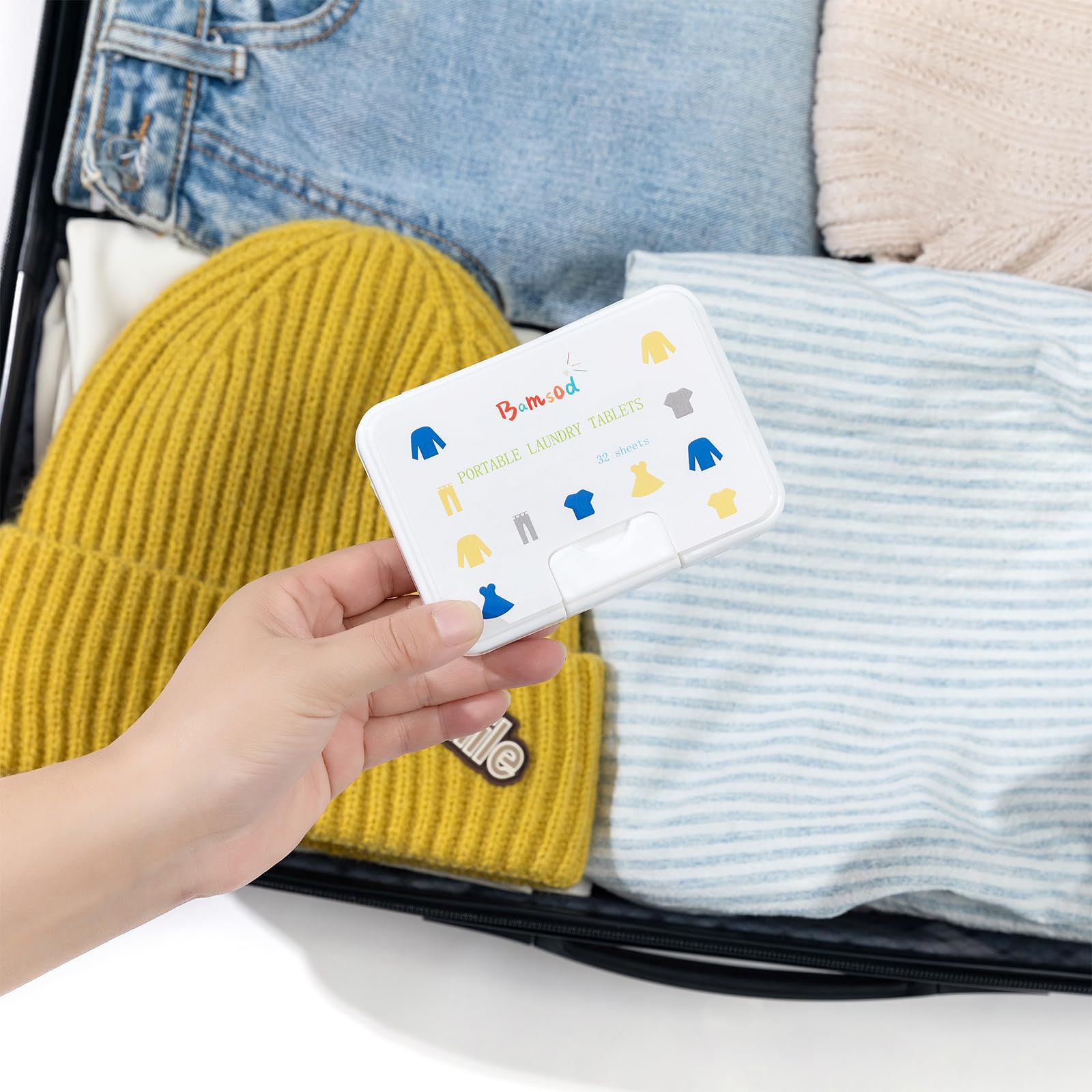 Bamsod Portable Laundry Sheets,Travel-Sized Laundry Detergent for Sink Washing, Soap Sheets for Travel,32 Loads / 1 Pack