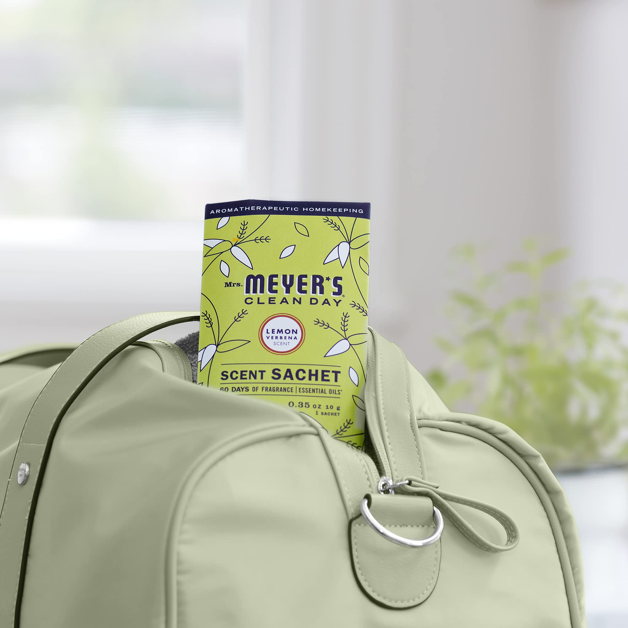 MRS. MEYER'S CLEAN DAY Air Freshener Sachets, Fragrance for your Locker, Car, Closet, and Gym Bag, Lemon Verbena, Pack of 3
