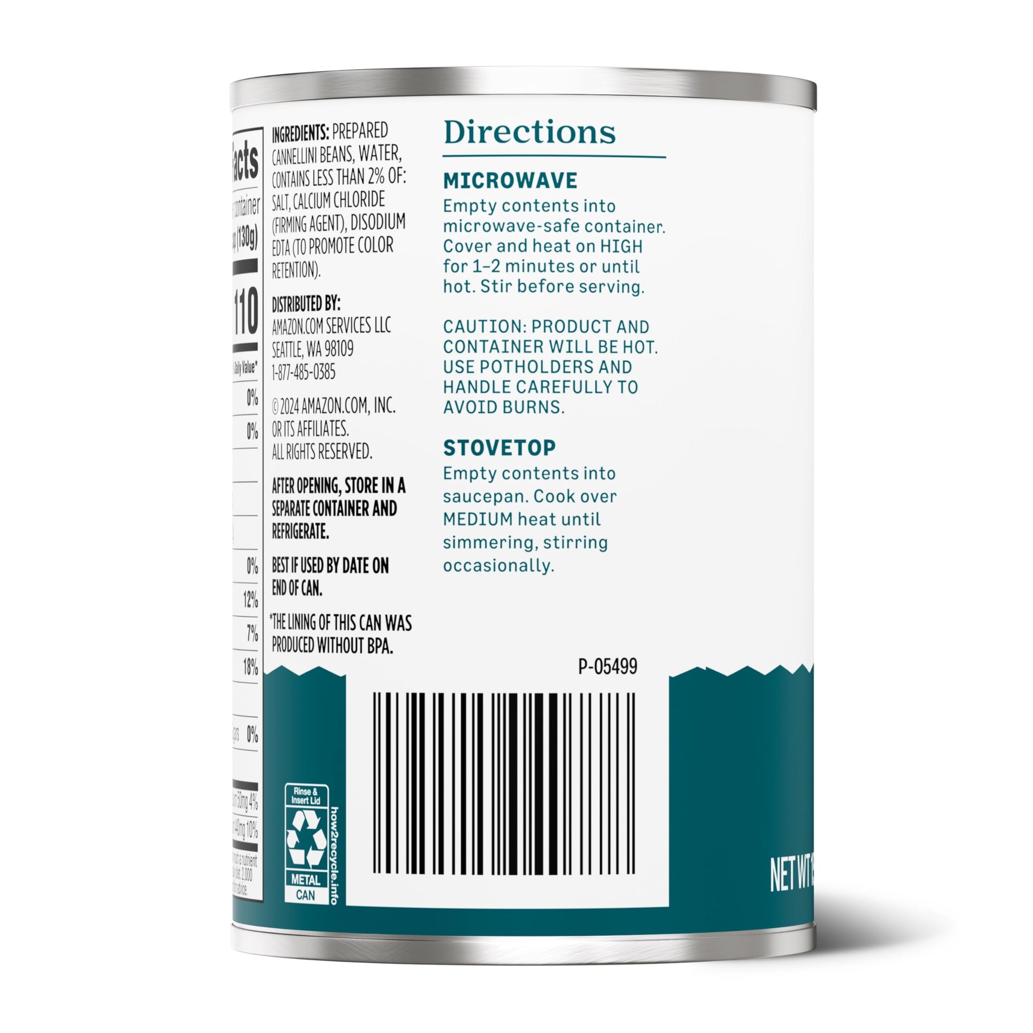 Amazon Grocery, Canned Cannellini Beans, 15.5 Oz