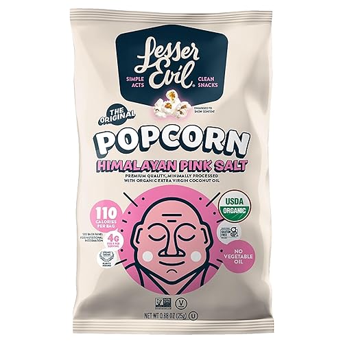 LesserEvil Organic Popcorn, Himalayan Pink Salt, .88 Ounce, 18 Count