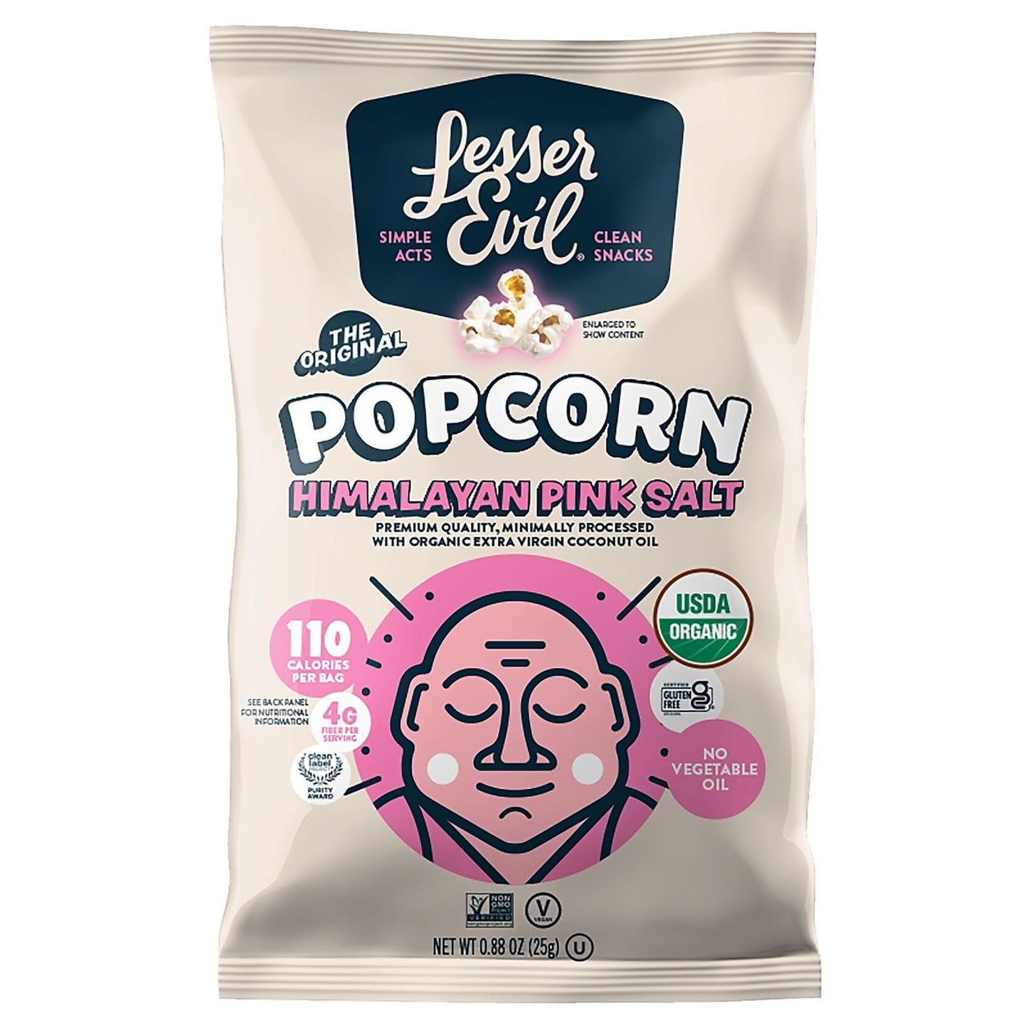 LesserEvil Organic Popcorn, Himalayan Pink Salt, .88 Ounce, 18 Count