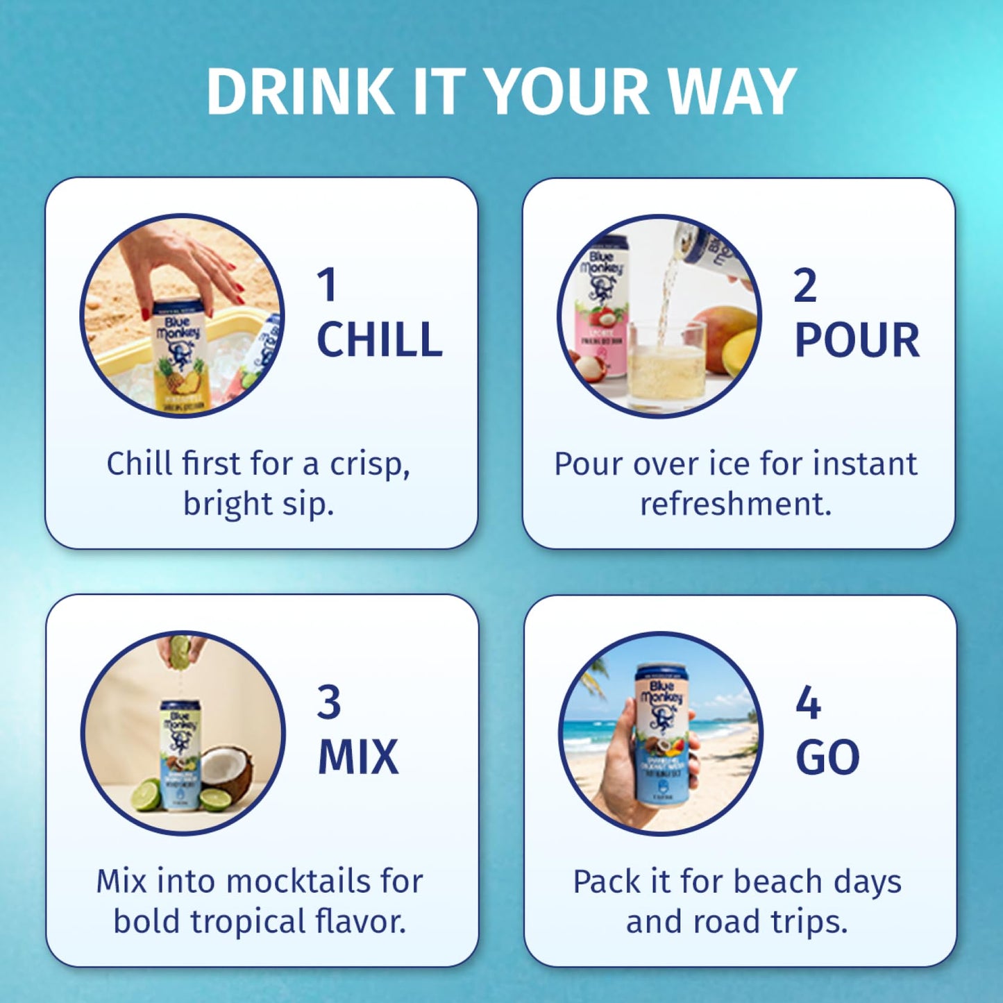 Blue Monkey Sparkling Pineapple Juice - Real Fruit Juice, No Sugar Added, All Natural, Lightly Carbonated, Halal Certified - Refreshing Tropical