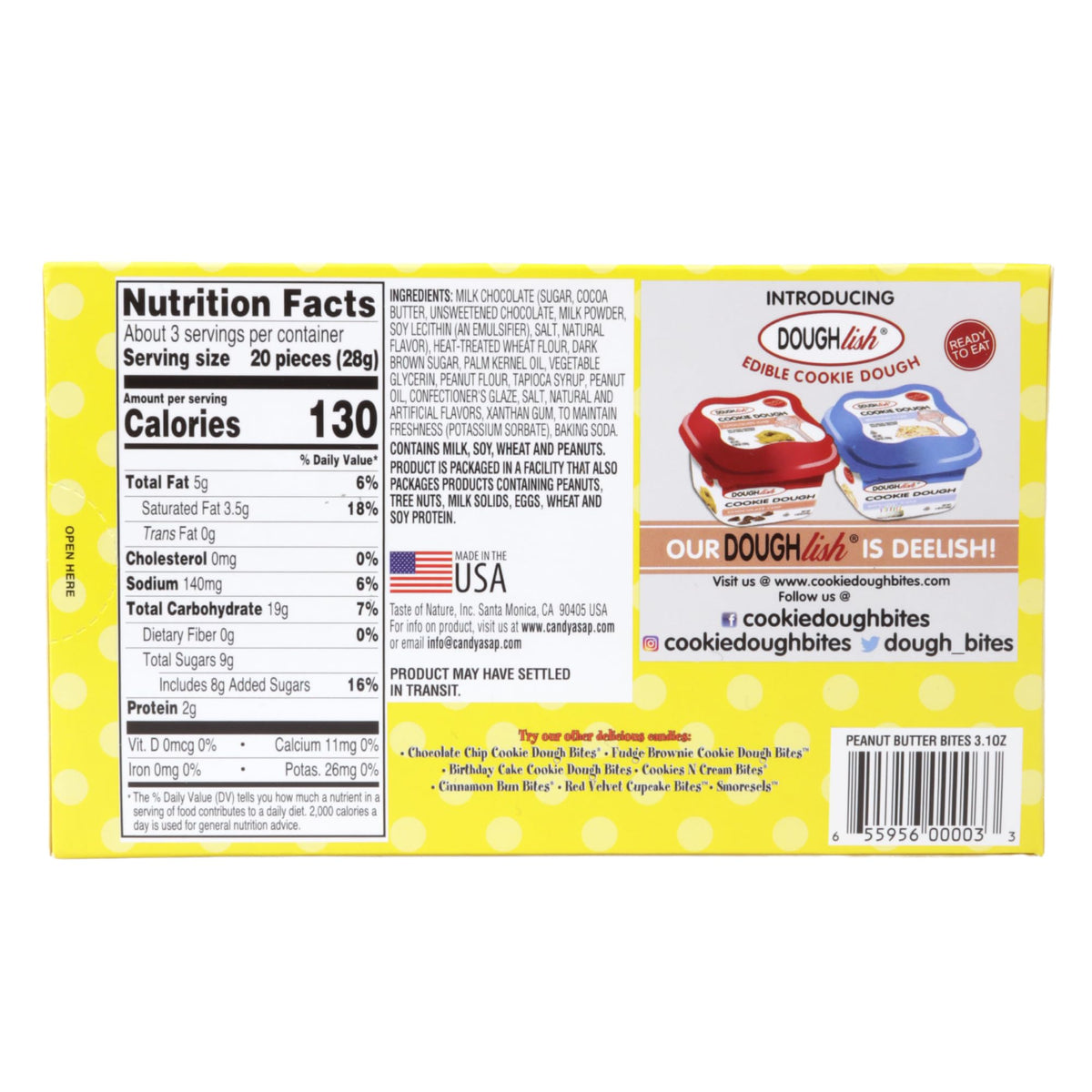 Peanut Butter Edible Cookie Dough Bites, Mini Dessert Topper Candy, 3.1 Ounces (Pack of 3)