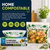 Lunchskins Ziptop Home Compostable & Resealable Freezer-Safe Food Storage Bags, Gallon Size, 60 Bags - Eco-Friendly, Made Without PFAS and BPAS