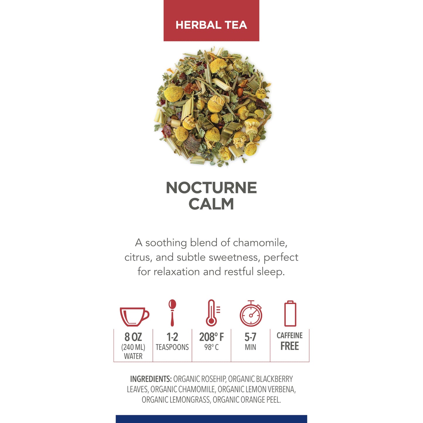 Teabloom Nocturne Calm Loose Leaf Herbal Tea with Chamomile, Citrus & Botanicals | Caffeine-Free Evening Blend | Canister Makes 35-50 Cups |