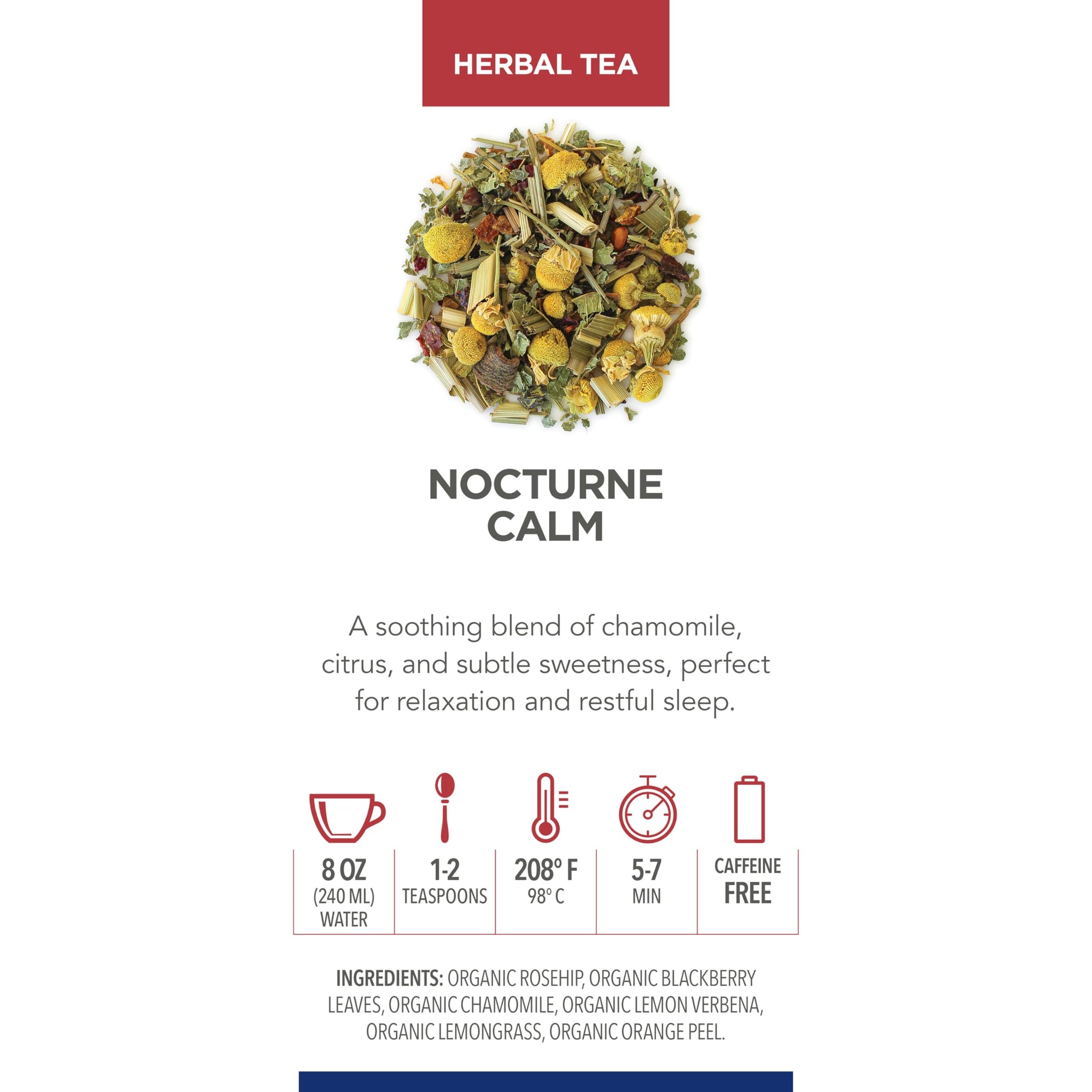 Teabloom Nocturne Calm Loose Leaf Herbal Tea with Chamomile, Citrus & Botanicals | Caffeine-Free Evening Blend | Canister Makes 35-50 Cups |