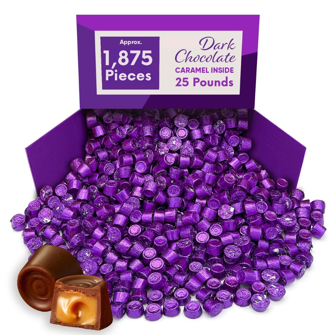 Dark Chocolate Caramel Candy Bites, Individually Wrapped Bulk Candy - 25 lb (Approx. 1,375 pieces)