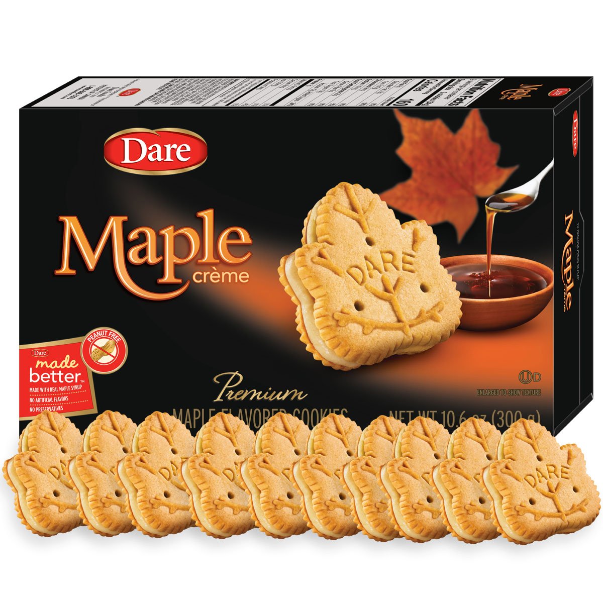 Dare Maple Leaf Crème Cookies - Classic Canadian Cookie Made with Real Maple Syrup, Peanut Free - 10.6 Ounces