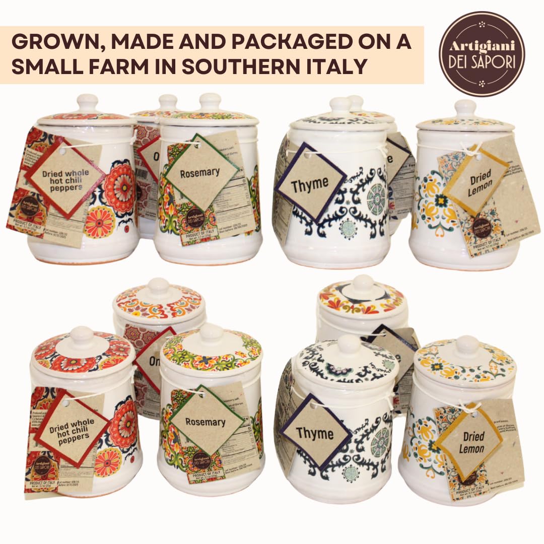 Dried Thyme in Italian ceramic jar, herbs and seasoning gifts, jars with spices included, product of Italy, 0.7 oz. Artigiani dei Sapori