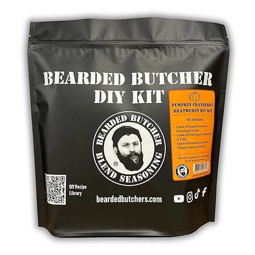 Bearded Butchers Pumpkin Cranberry Bratwurst DIY Kit - Sweet & Savory Fall Flavors with Pumpkin Spice Seasoning, Organic Dried Cranberries, and 32mm