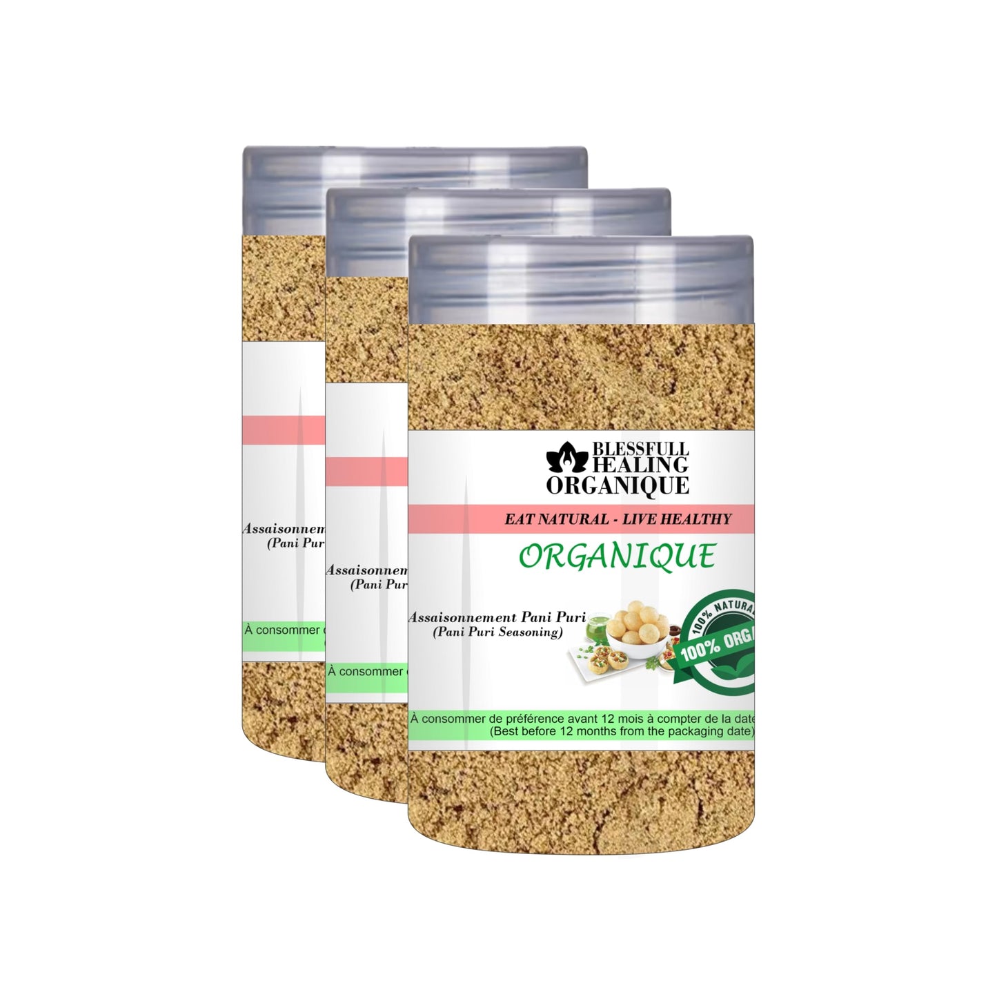 Blessfull Healing Organic Pani Puri Masala 100 Gram (3.52 oz) Each (Pack Of 3) = 300 Grams, Vegan