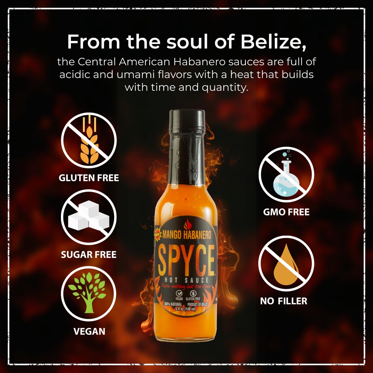 SPYCE Habanero Hot Sauce, Vegan, Gluten Free, Low Sodium, Non-GMO, No MSG, No Sugar, No Filler (5 oz, Mango Habanero)