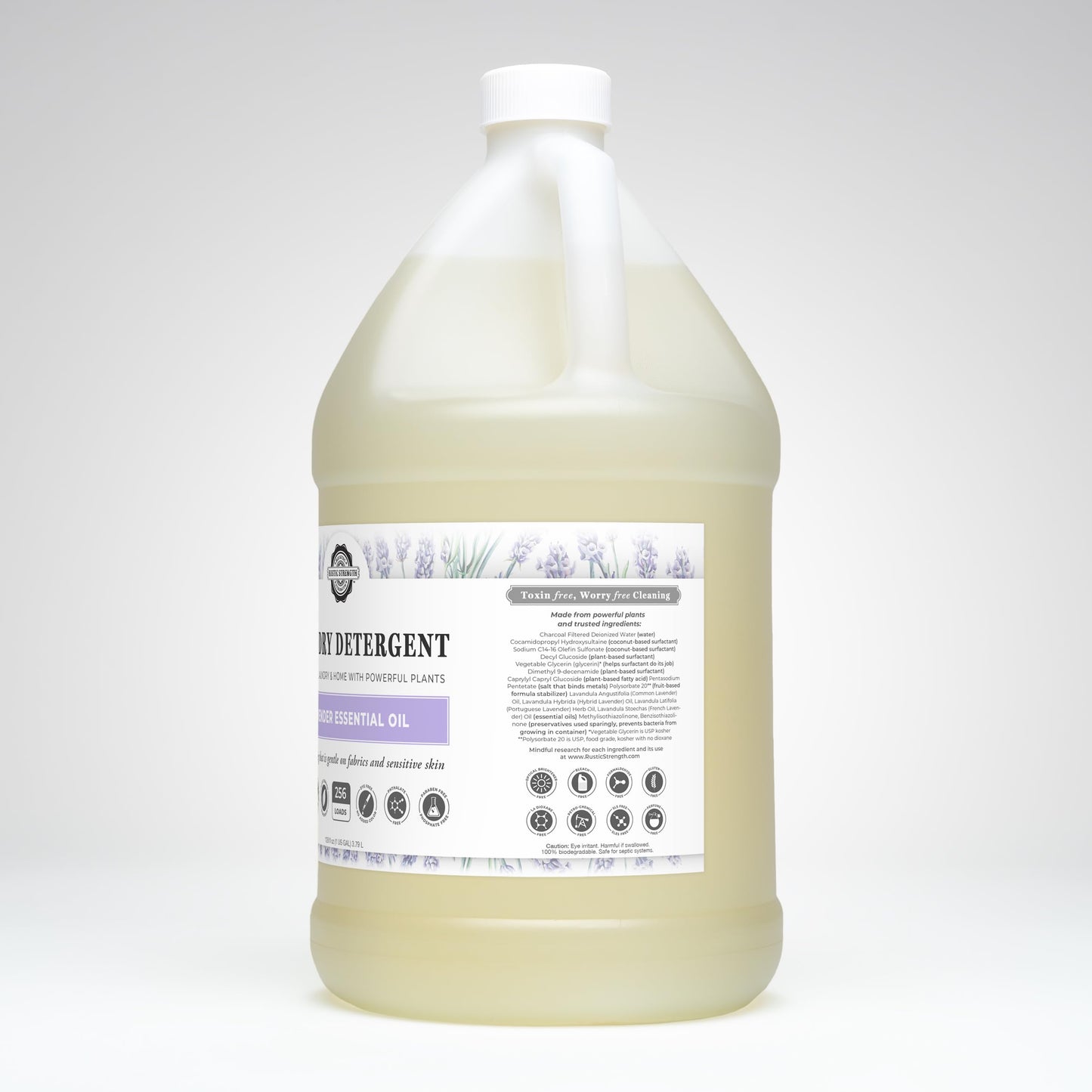 Rustic Strength Natural Laundry Detergent, Lavender Scent, Liquid, Color Safe, Sensitive Skin, HE Compatible, Gallon Plastic