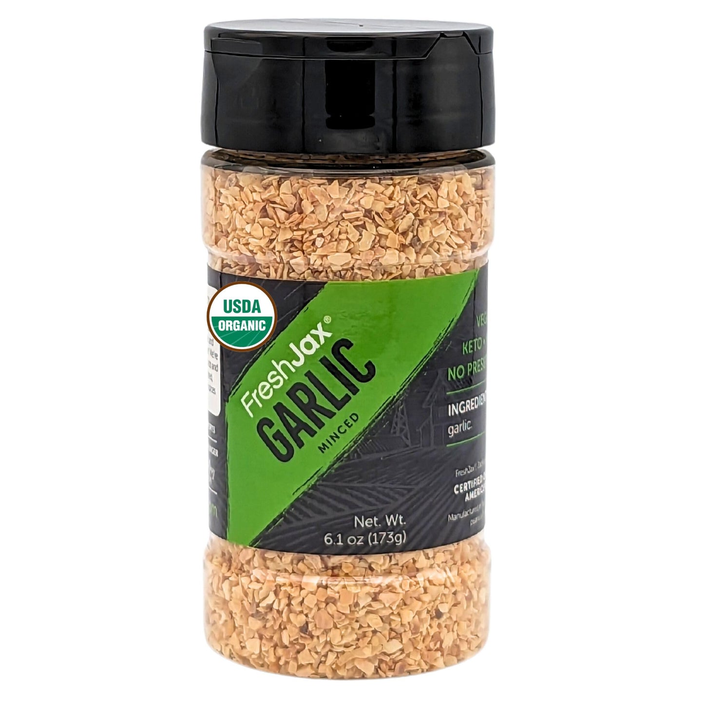 FreshJax Organic Minced Garlic | 6.1 oz Dried Garlic Seasoning | Certified Organic, Non-GMO, Gluten-Free, Vegan, Keto, Paleo | No Preservatives |