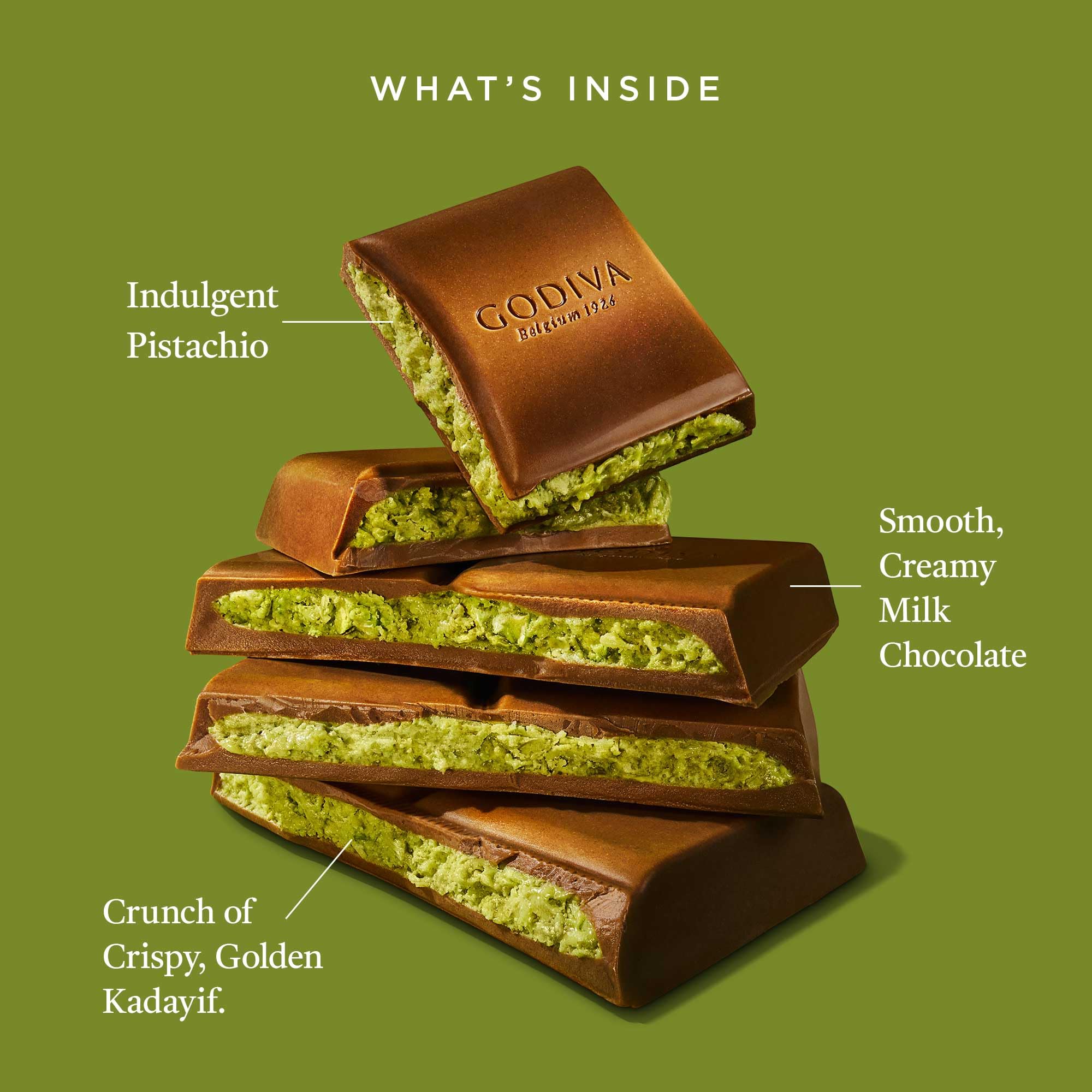 Godiva Dubai Style Milk Chocolate Bar, Gourmet Chocolate with Creamy Pistachio Filling & Crispy Kadayif, Premium Chocolate Gift for Mother's Day, 122g