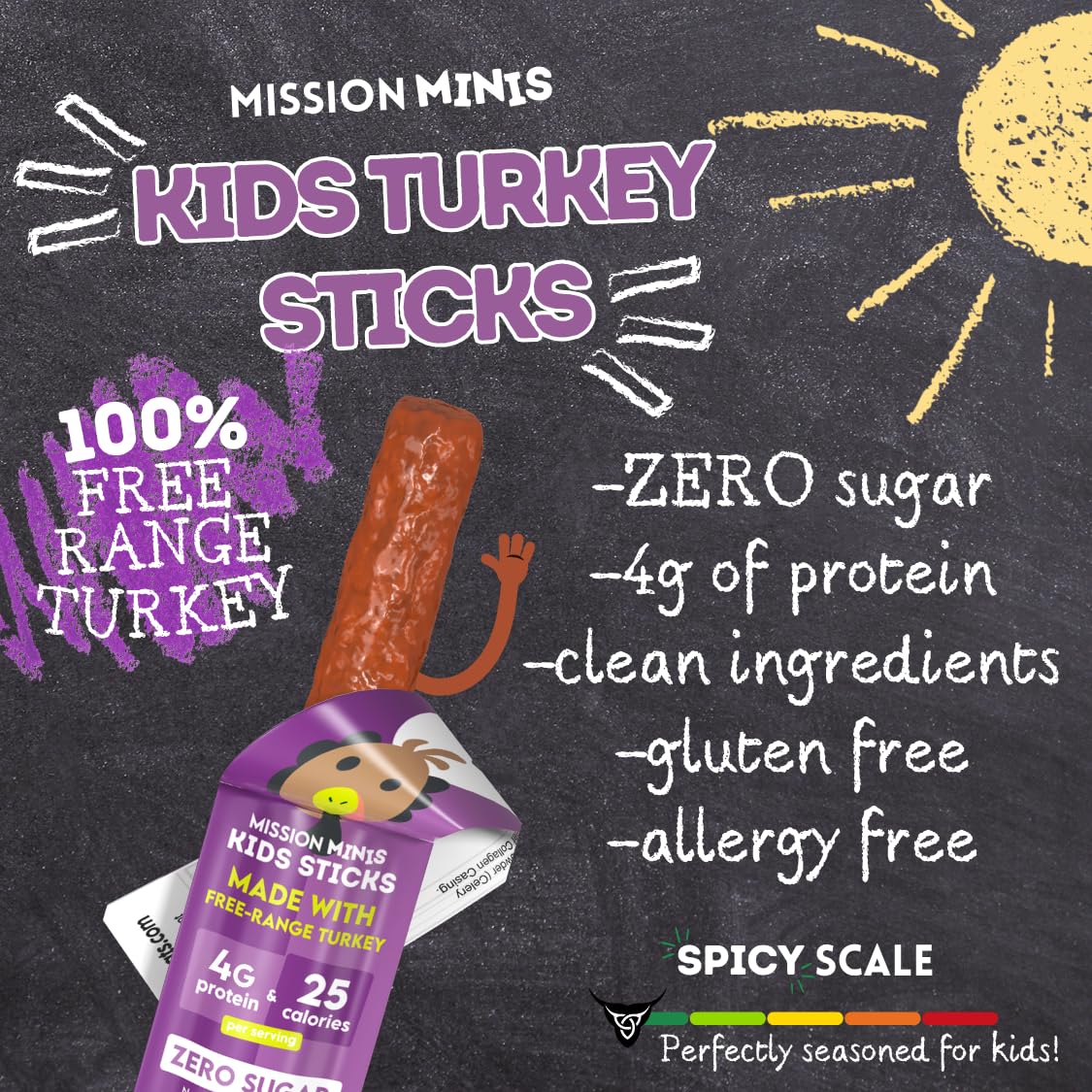Mission Meats Kids Turkey Sticks, 100% Free Range, Healthy Snacks for Kids, Zero Sugar, 9g Protein per Serving, Gluten & Nut Free, Individually