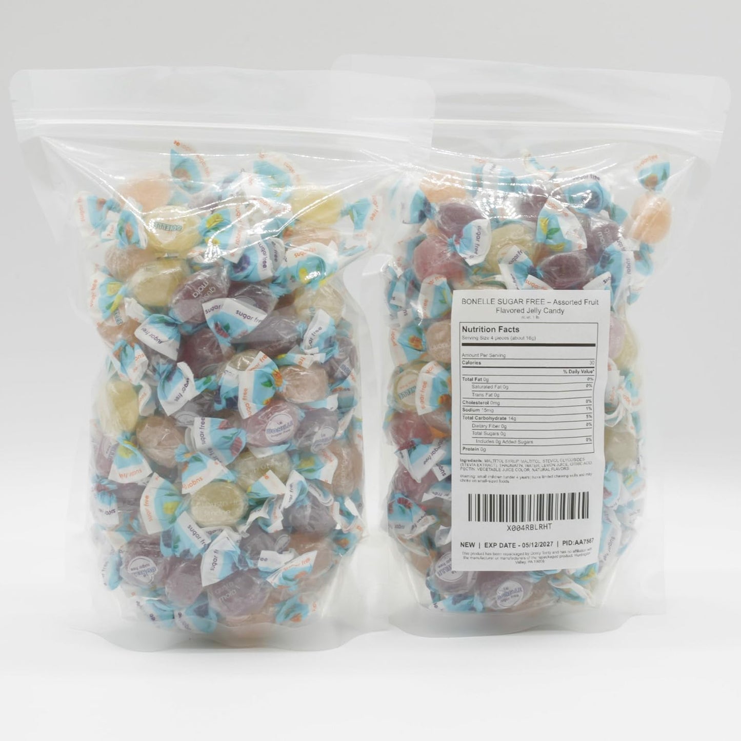 Bonelle Sugar Free Jelly Fruit Candy 2 lb - Italian Jelly Candy for Diabetics, 4 Fruit Flavors, Low Carb, Keto Friendly, Individually Wrapped