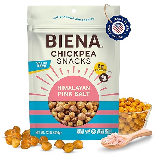 BIENA Chickpea Snacks - Crunchy Roasted Chickpeas - High Fiber Vegan Protein Snacks for Adults and Kids - Individual Pack - Himalayan Pink Salt