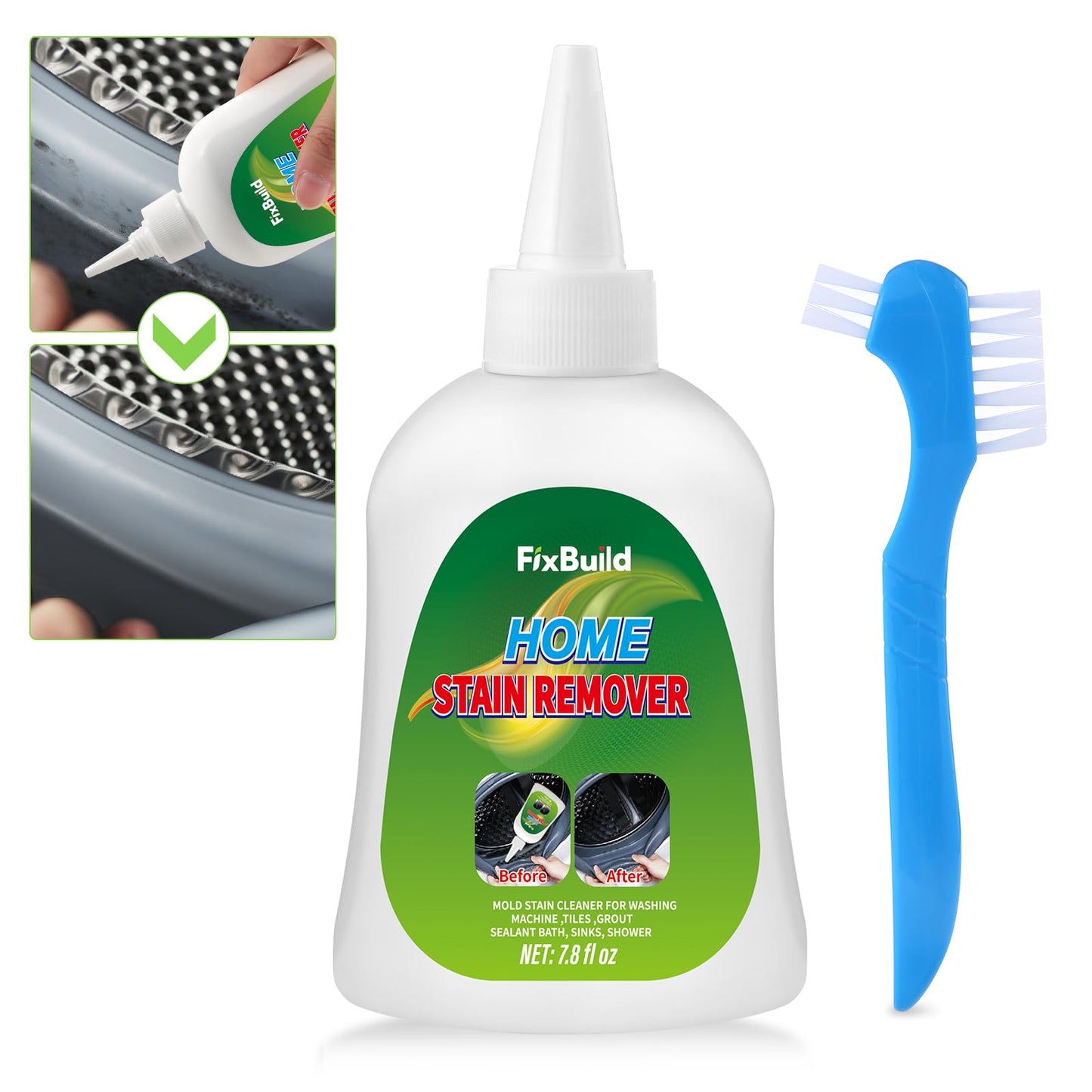FixBuild Home Remover Gel, Heavy Duty Stain Cleaner, Multi-Purpose Cleaner Applied to Refrigerator, Washer Rings and Caulk, 7.8 FL OZ