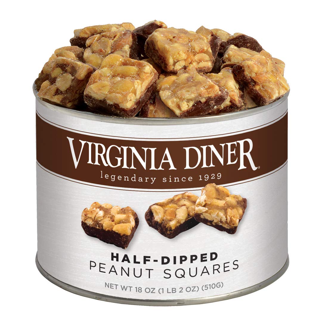 Virginia Diner - Gourmet Natural 1/2 Dipped Milk Chocolate Peanut Squares, 16 Ounce Tin…