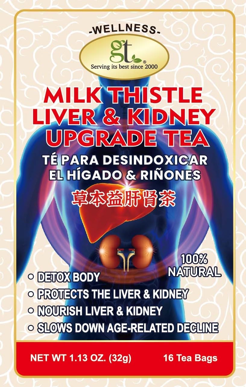 GT Milk Thistle Liver & Kidney Upgrade Tea, 1.13 Ounce Box (16 Tea Bags)