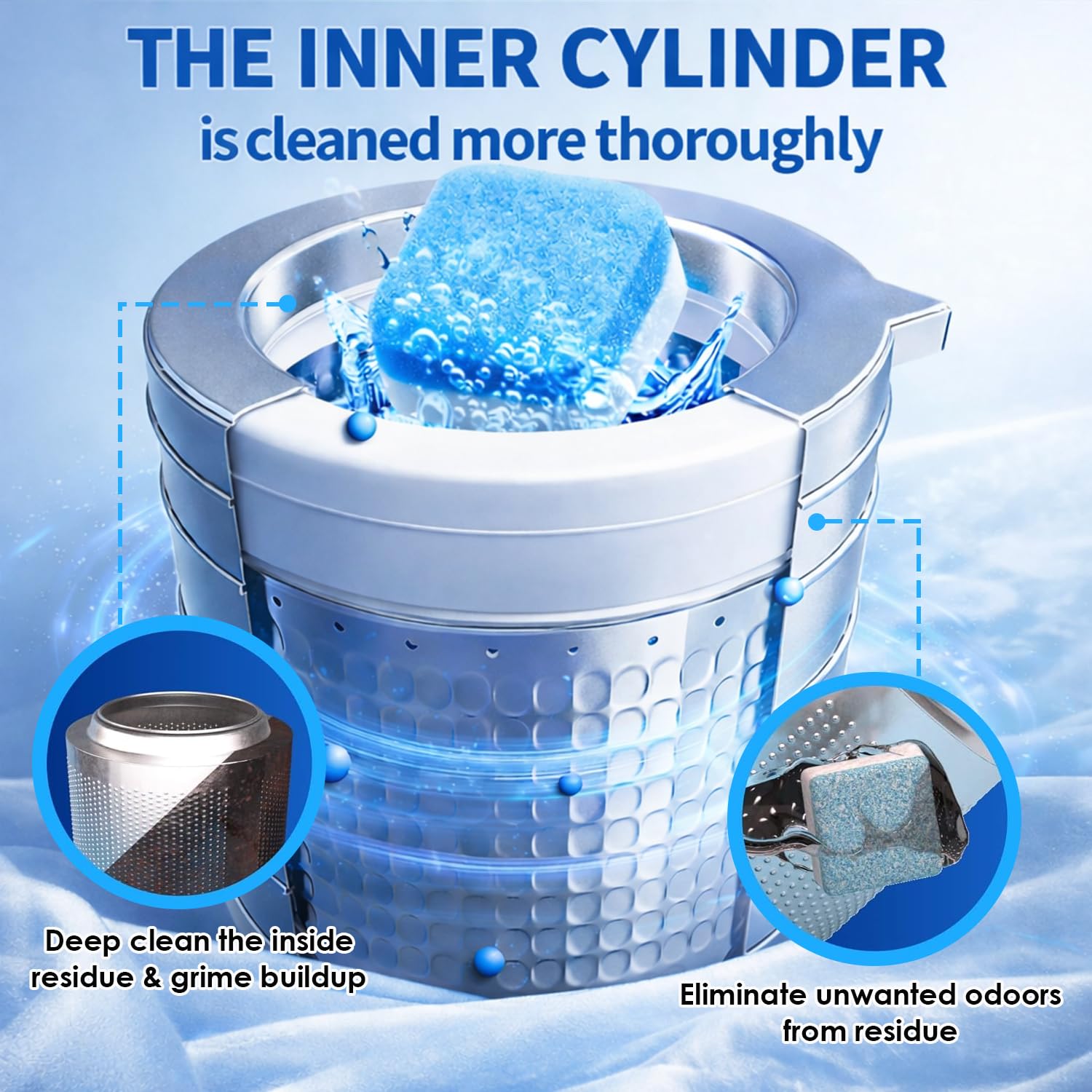 Enzyme Washing Machine Cleaner Tablets (24 Pack) - 2X Power Deep Clean Laundry Machine Cleaner Descaler for HE, Front Load & Top Load Washer, Removes