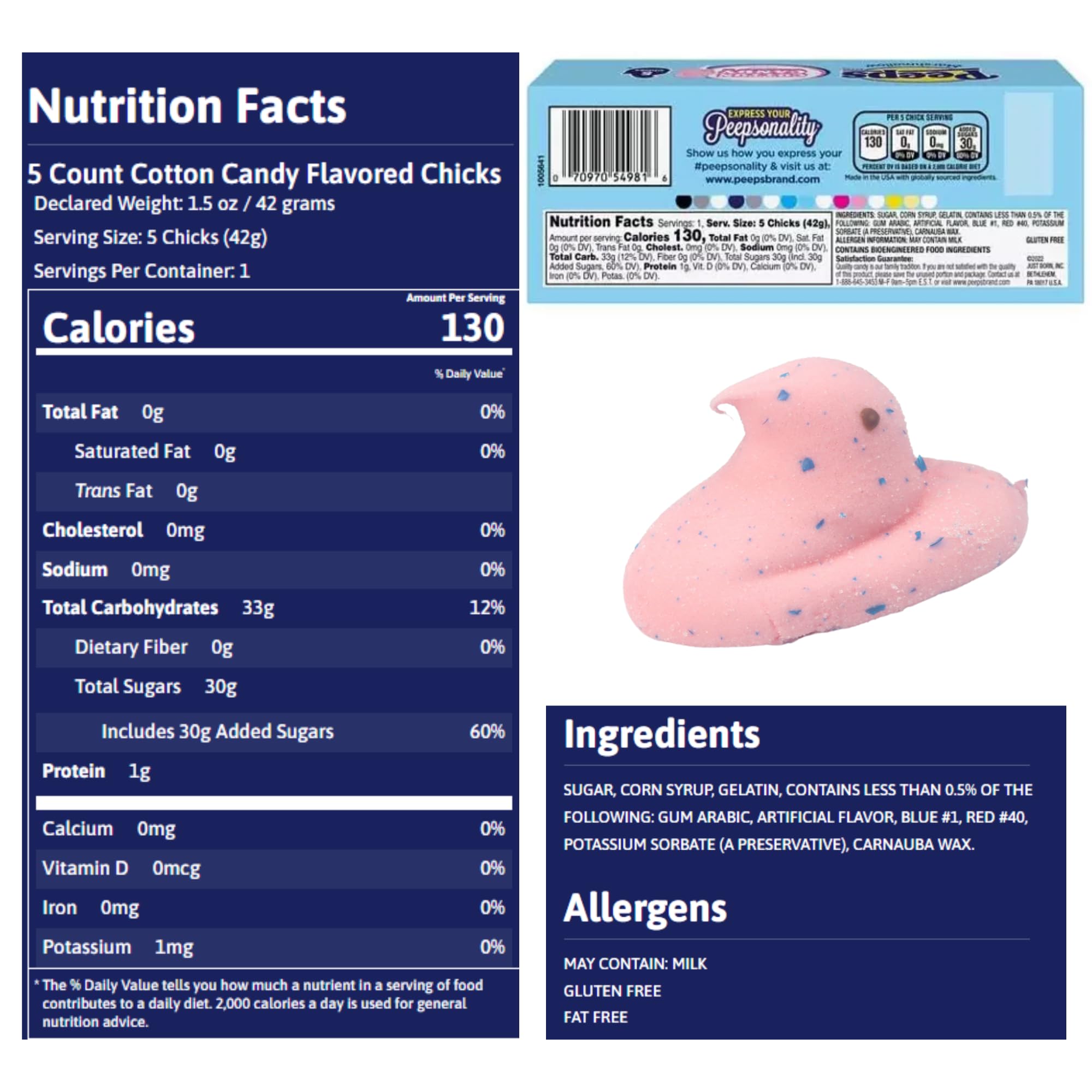 Cotton Candy Marshmallow Peeps, Easter Basket Stuffers, 5 Count Chicks, Pack of 3