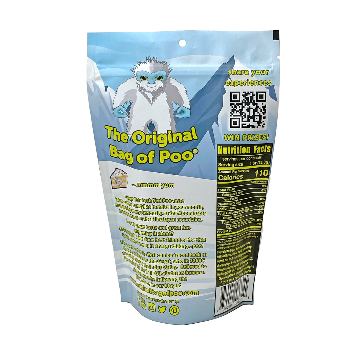 The Original Bag of Poo®, Yeti Poo (Vanilla Flavor Cotton Candy) Novelty Poop Gag Gift. Free sticker inside.