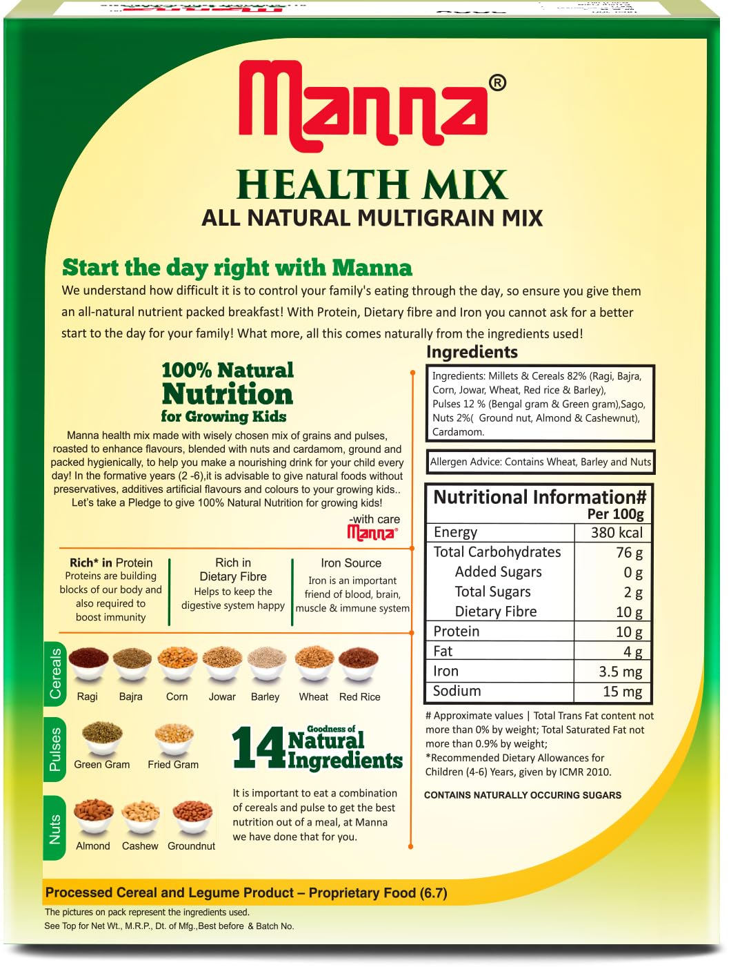 Manna Multigrains Health & Nutrition Drink - 500g (No Added Sugars & Preservatives)