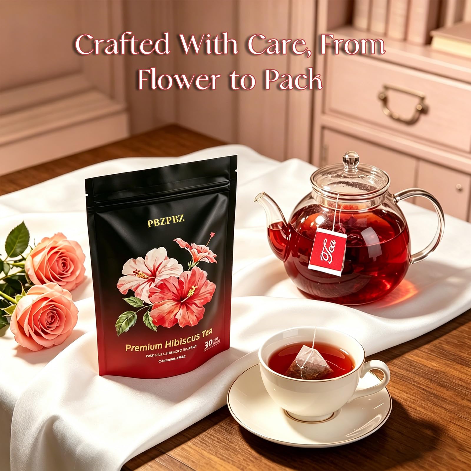 Organic Hibiscus Tea Bags | Caffeine-Free | Rich in Natural Antioxidants | Non-GMO & Vegan | Sourced from Select Hibiscus Flowers for a Vibrant