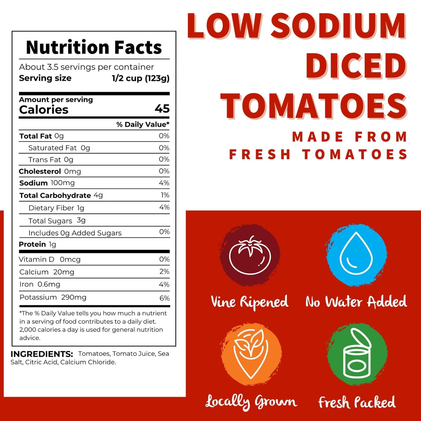 Dei Fratelli Low Sodium Diced Tomatoes (14.5 oz. Cans, 6 pack) - Vine-Ripened - Non-GMO