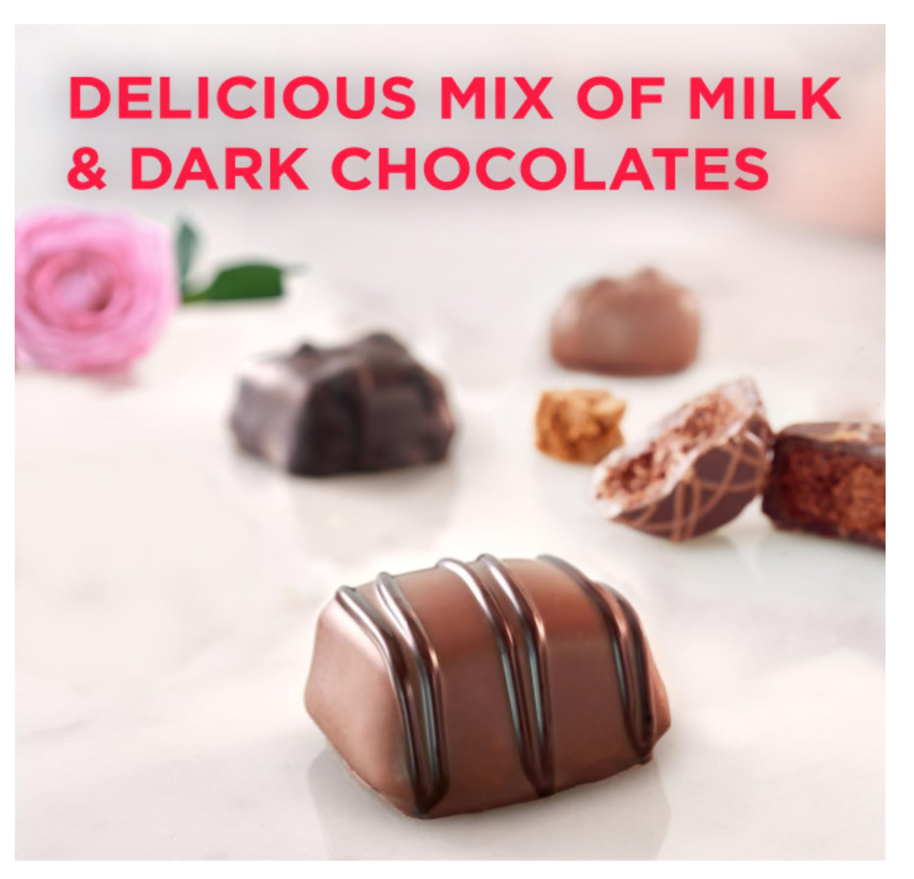 Russell Stover Valentine's Day Red Foil Heart - Assorted Milk and Dark Chocolate Candy - Perfect for That Special Someone - 9 Pieces