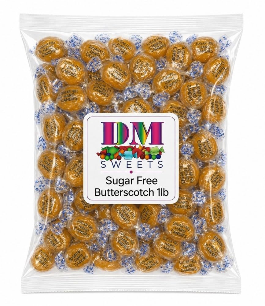 Sugar Free Butterscotch Hard Candy - 1 lb Bulk Bag - Individually Wrapped Golden Butterscotch Discs