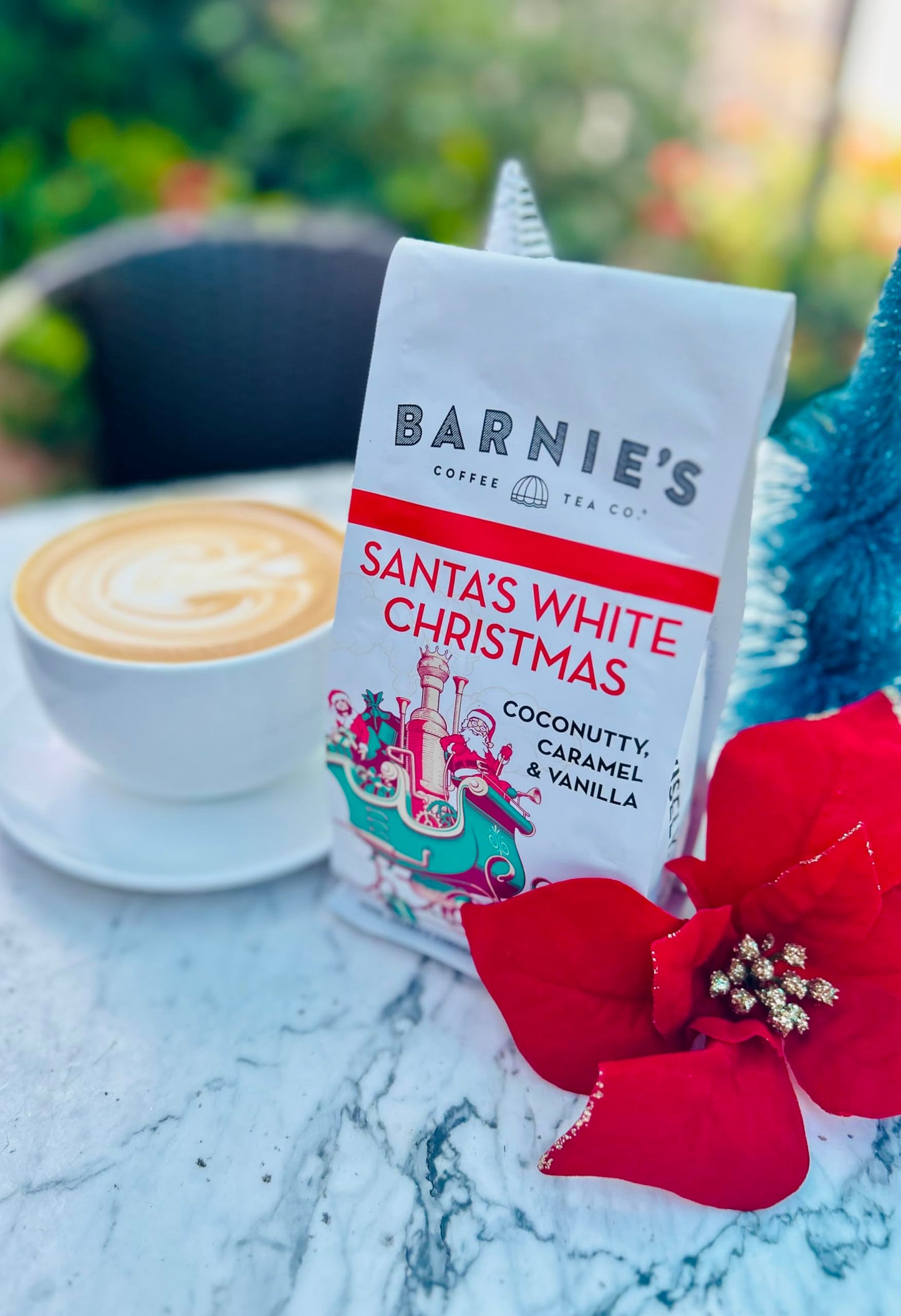 BARNIE'S COFFEE TEA Santa's White Christmas Ground Coffee with Smooth Coconut, Caramel, and Warm Vanilla Flavors, Medium Roasted Arabica Coffee Beans