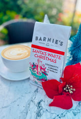 BARNIE'S COFFEE TEA Santa's White Christmas Ground Coffee with Smooth Coconut, Caramel, and Warm Vanilla Flavors, Medium Roasted Arabica Coffee Beans