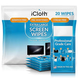 iCloth XL Screen Cleaning Wipes, Lint-Free and Streak-Free, Fast-Drying, Removes Dust, Fingerprints, and Smudges (20 XL Wipes)