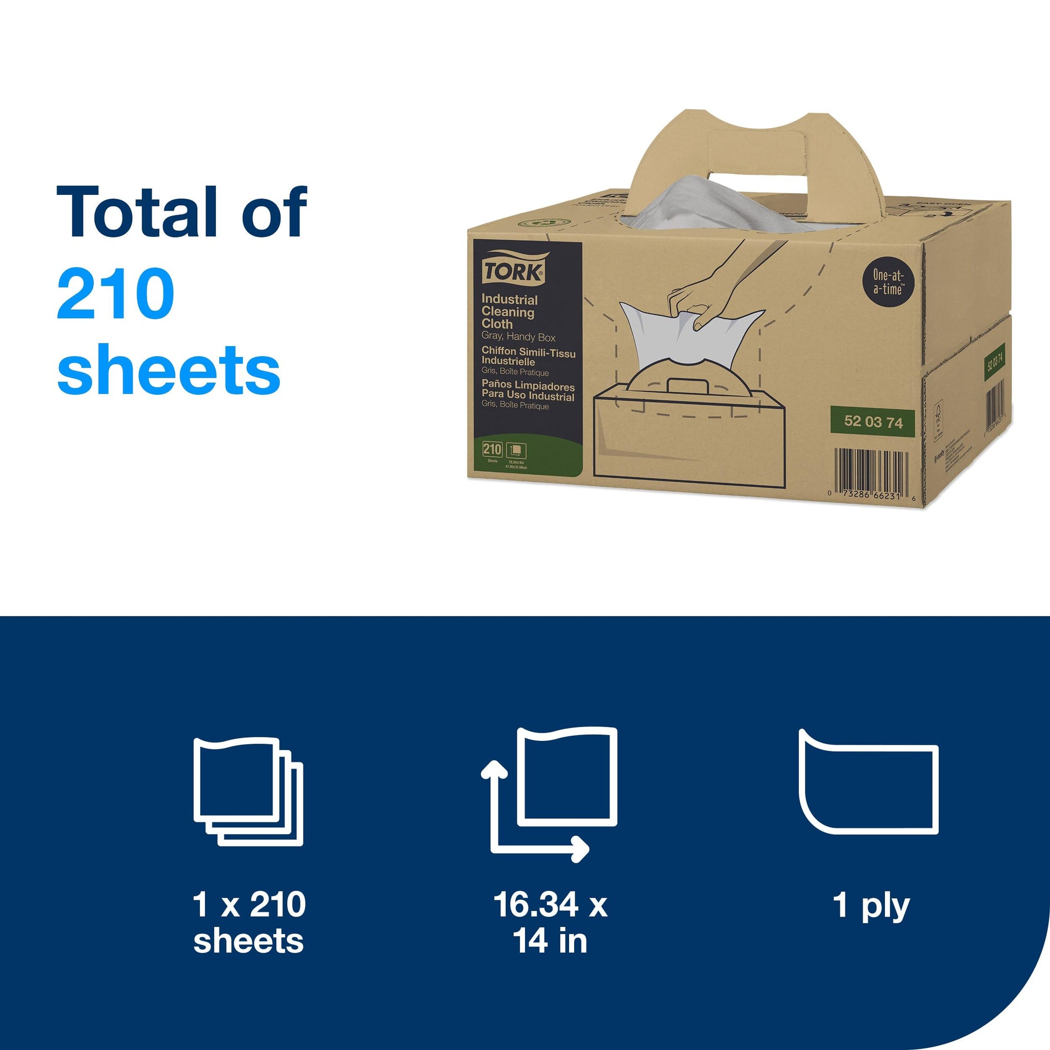 Tork Industrial Cleaning Cloth Gray W7, One-at-a-Time Dispensing, 1 x 210 Cloths, 520374