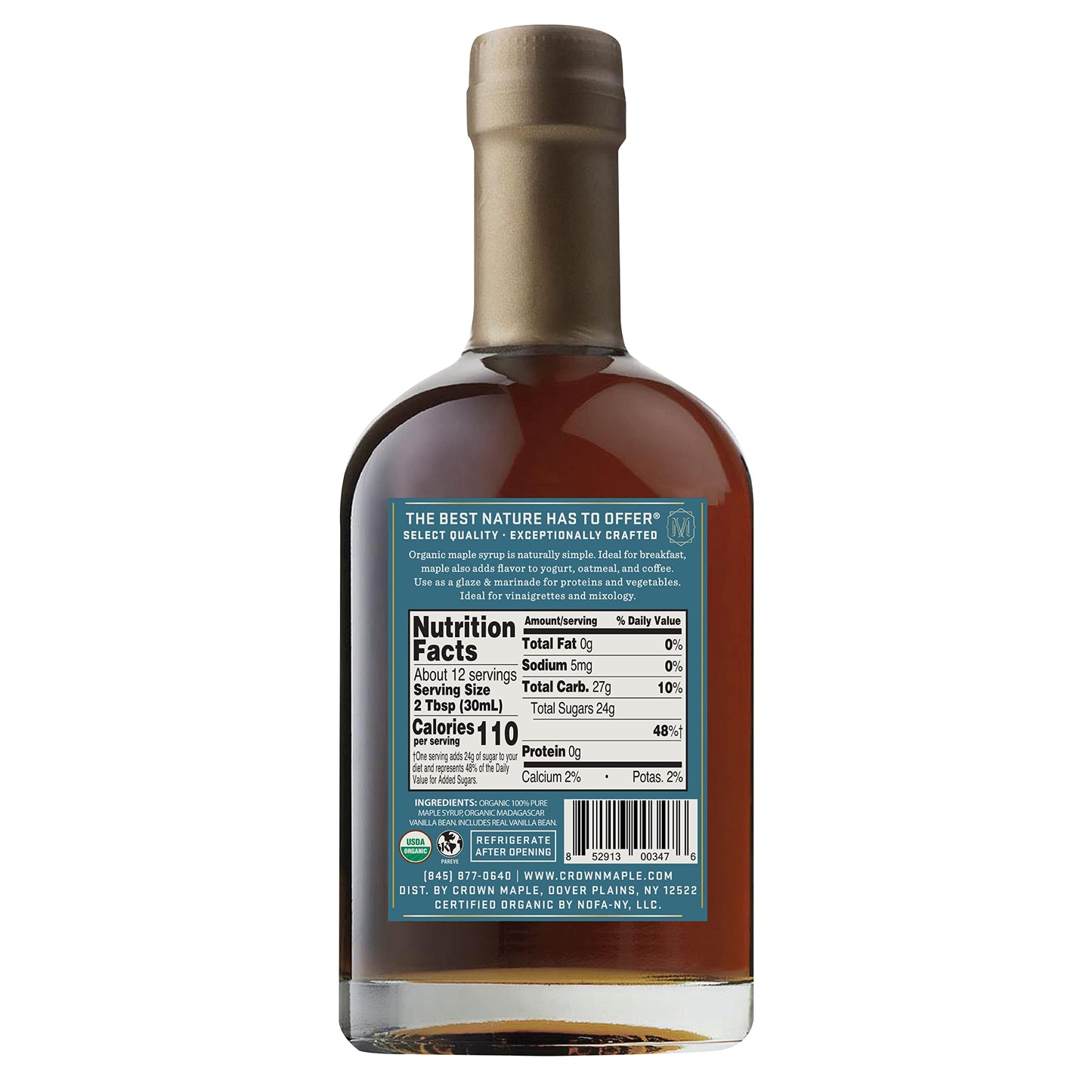 Crown Maple Certified Organic Madagascar Vanilla Infused Maple Syrup, Pure, Gluten Free, No Preservatives, Non-GMO Pairs well with Pancakes, Coffee