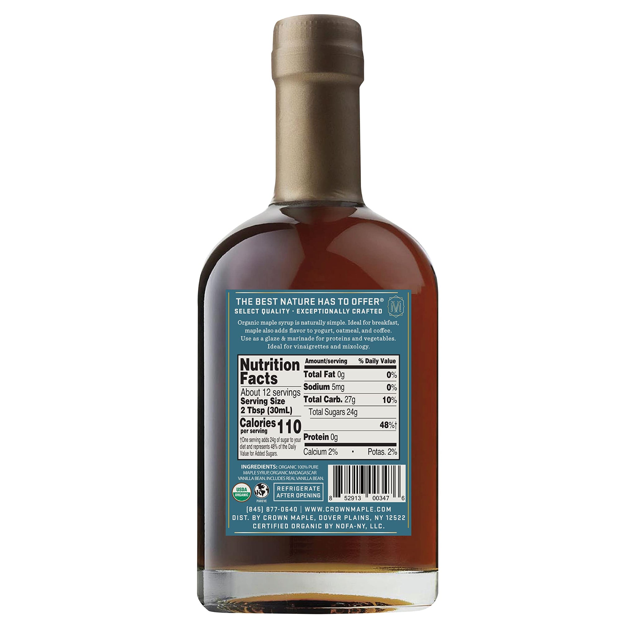 Crown Maple Certified Organic Madagascar Vanilla Infused Maple Syrup, Pure, Gluten Free, No Preservatives, Non-GMO Pairs well with Pancakes, Coffee