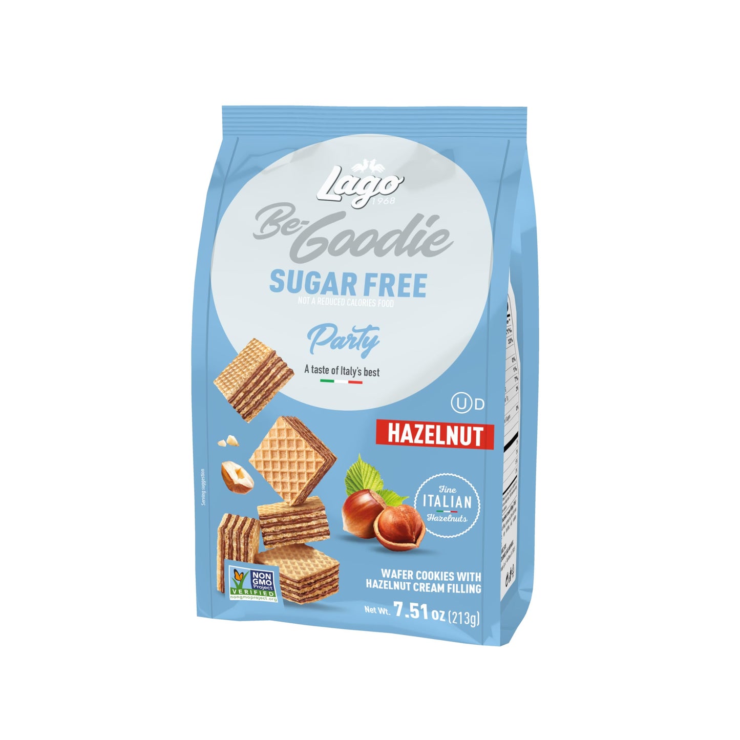 Gastone Lago Party Wafers Cookies, Hazelnut Sugar Free - 7.5 oz Each (2-Pack) | Italian Crispy Wafer Cookies with Creamy Hazelnut Filling