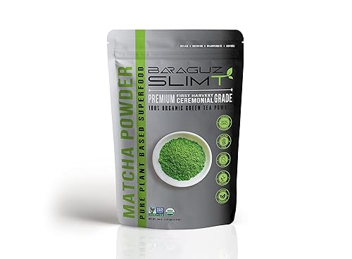 Baraguz SlimT Organic Ceremonial Grade Matcha Green Tea Powder - Authentic Premium First Harvest - 3.53 Ounces